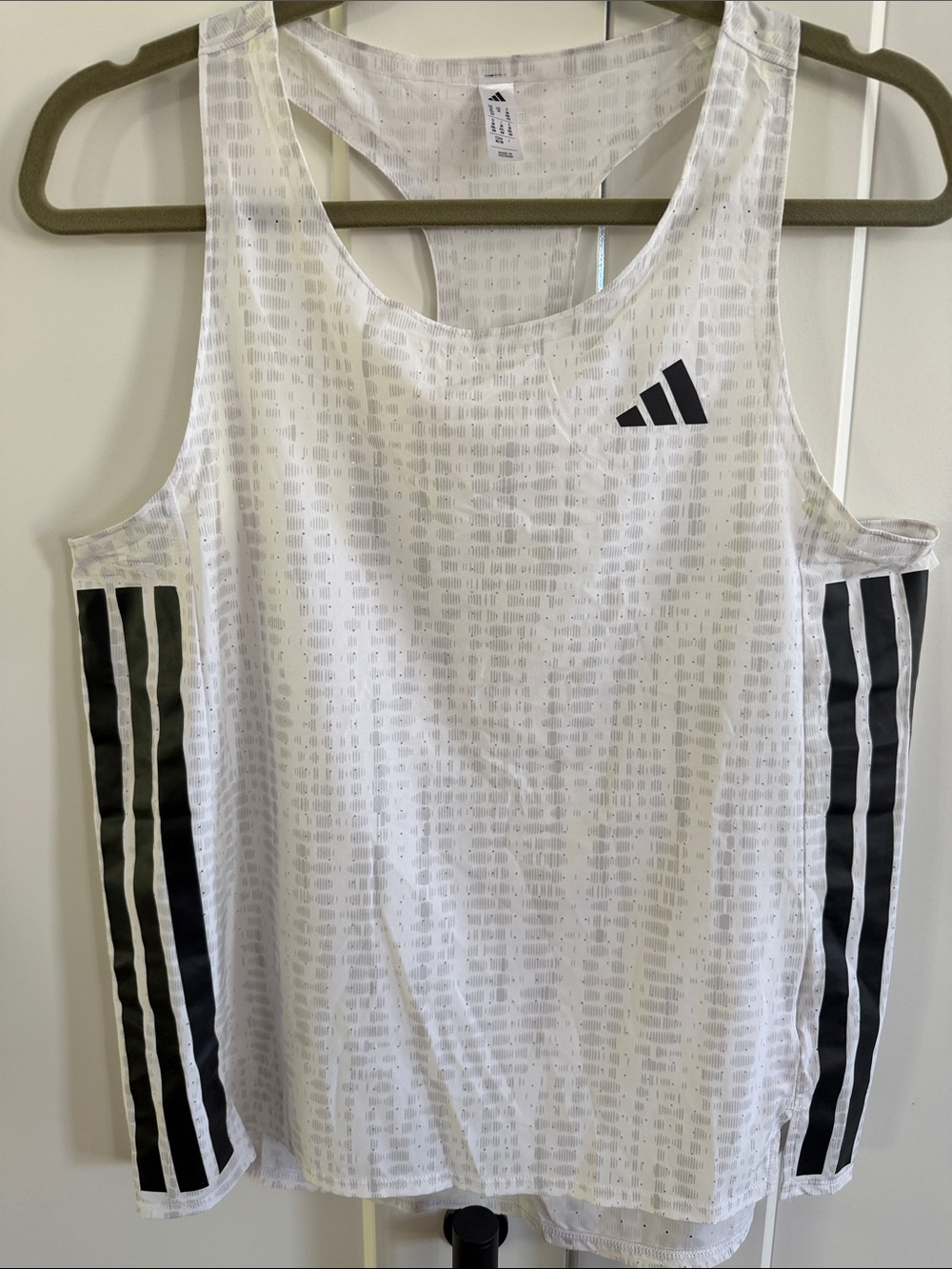Adidas Adizero Running Singlet - White Mesh Tank with Black Stripes and Logo
